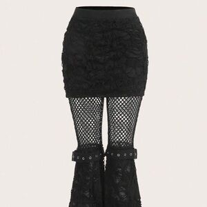 ROMWE skirt + bell bottom + fishnet knees